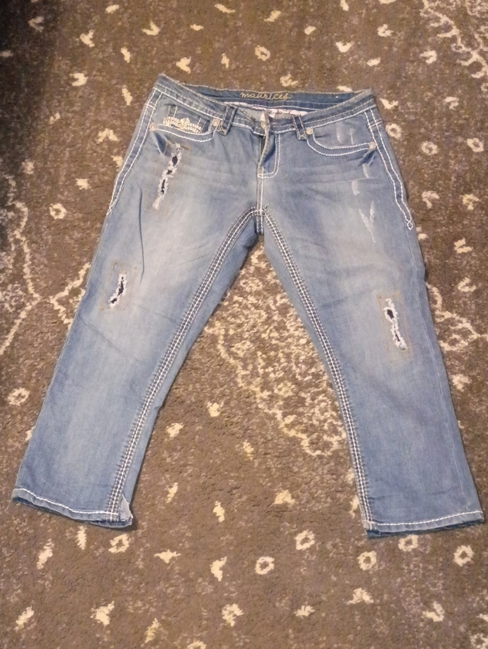 Maurices Faded Blue Ripped Cropped Jeans